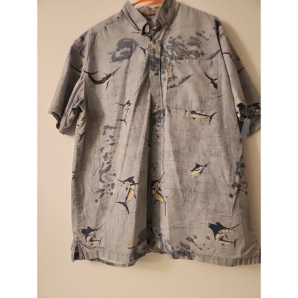 Columbia River Lodge Shirt Mens Size L Blue Marlin Fishing Print Button up